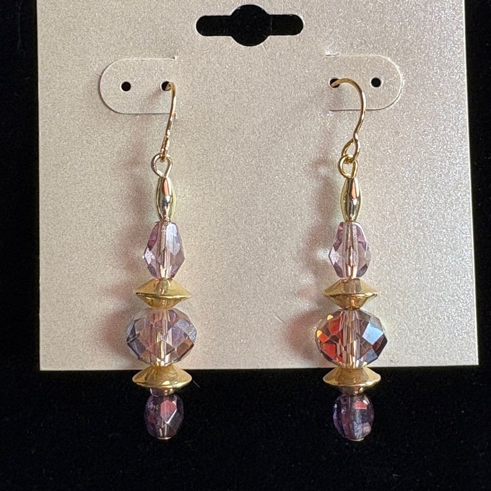 Gold &Purple Faceted Crystal Earrings 2"